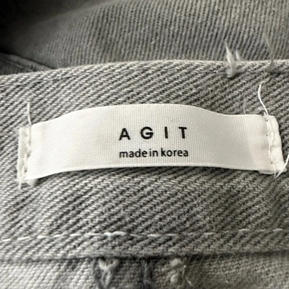 Agit Grey‎ Distressed Denim Mini Skirt High Waisted Raw Hem Made in Korea Womens